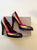 SHELLYS LONDON MULTI COLOURED STRIPE LEATHER HEELS SIZE 5/38 - Whispers Dress Agency - Sold - 2