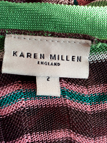 KAREN MILLEN MULTI COLOURED STRIPE FINE KNIT CARDIGAN SIZE 2 UK 10 - Whispers Dress Agency - Womens Knitwear - 3