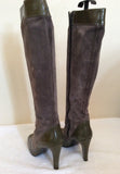 Vintage Bally Dark Green Leather & Grey Suede Knee High Boots Size Uk 3 /35.5 - Whispers Dress Agency - Sold - 3