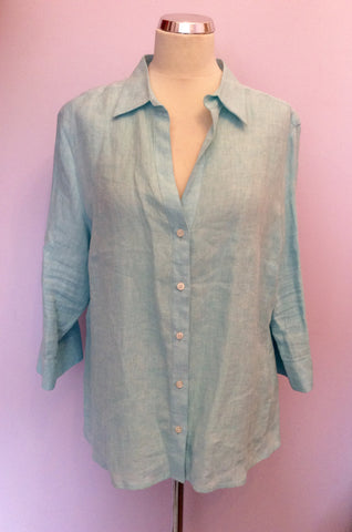 JAEGER LIGHT TURQOUISE LINEN 3/4 SLEEVE SHIRT SIZE 18 - Whispers Dress Agency - Sold - 1