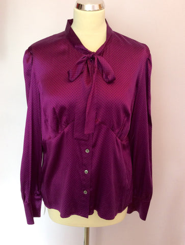Brand New Laura Ashley Magenta Spotted Tie Neck Blouse Size 16 - Whispers Dress Agency - Sold - 1