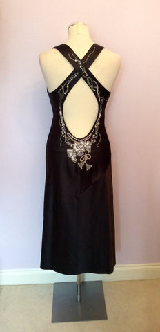 KAREN MILLEN BLACK EMBROIDERED & JEWEL TRIM LOW BACK COCKTAIL DRESS SIZE 10 - Whispers Dress Agency - Womens Dresses - 4