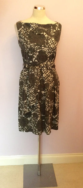 NICOLE FARHI DARK GREEN,BLACK & WHITE FLORAL PRINT COTTON DRESS SIZE 10 - Whispers Dress Agency - Womens Dresses - 1