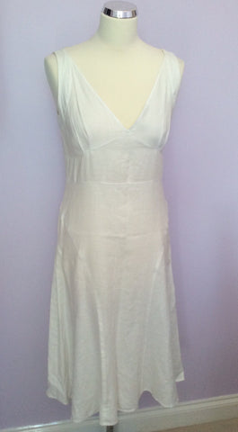 Laura Ashley White Linen Size 10 - Whispers Dress Agency - Womens Dresses - 1