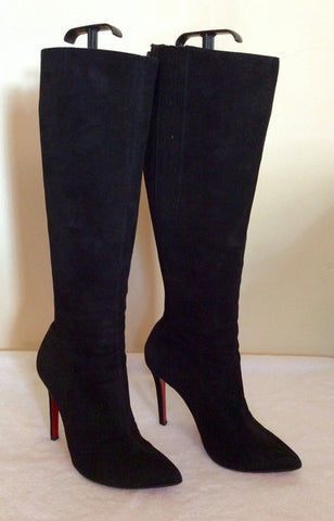 Christian Louboutin Black Suede 'Pretty Woman' Knee High Boots Size 4.5/37.5 - Whispers Dress Agency - Sold - 4