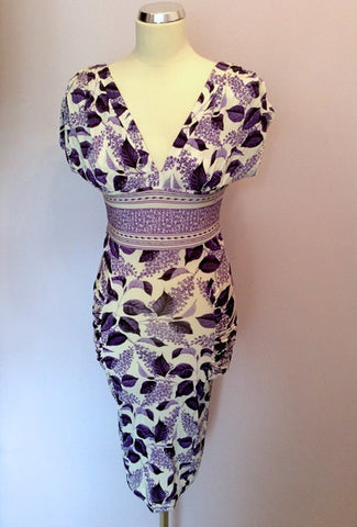 Just Cavalli Purple & White Print Dress Size 44 UK 12 - Whispers Dress Agency - Sold - 1
